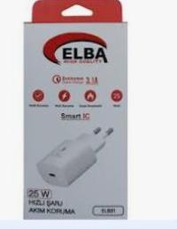 ELBA Type-C  BEYAZ 25W Typc-e Ev Şarj Kafa Adaptoru - 1